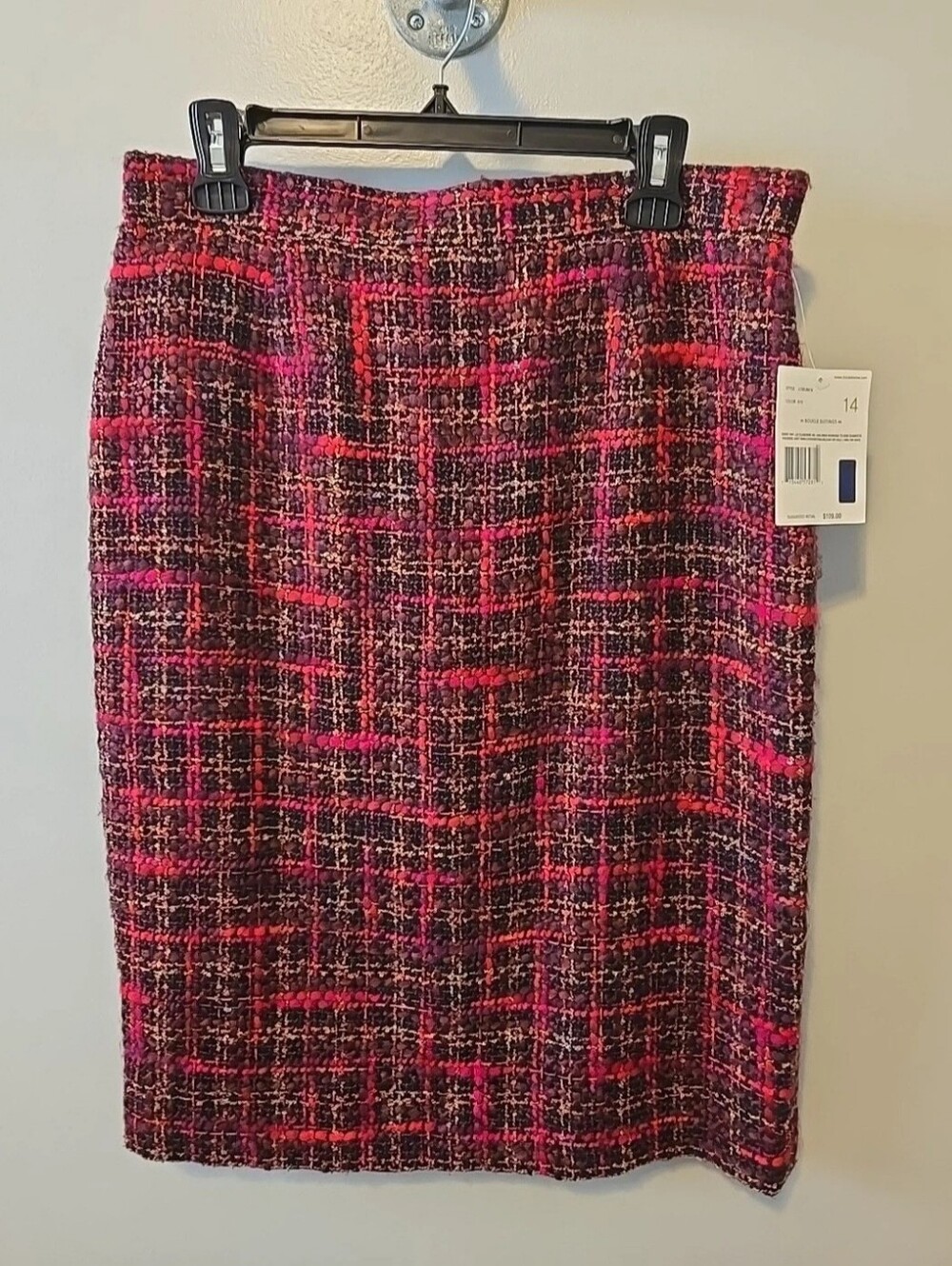 Liz Claiborne Women's Pink Red Maroon Pencil Tweed Skirt Sz. 14 NWT